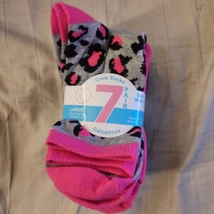 Pink and Gray Crew Socks - 7 Pair Pack